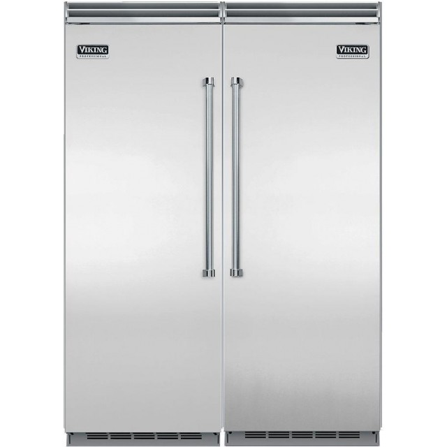 Viking VCRB5363RSS Professional 5 Series Built-in Refrigerator,  VCFB5363LSS Built-in Upright Freezer, VDOF730SS 7 Series 30" 9.4 cu. ft. Double Electric French Door Wall Oven in Stainless Steel
